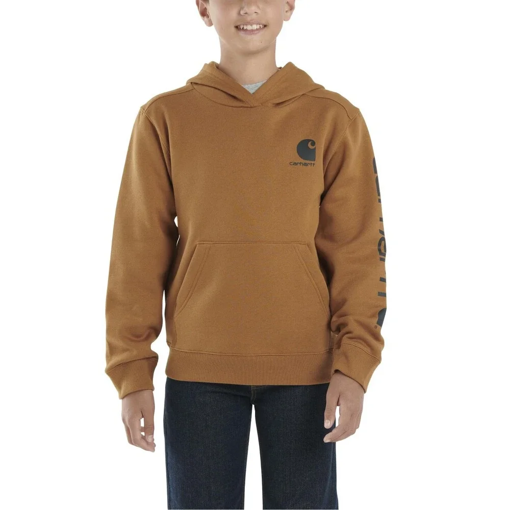 Carhartt Hoodie Boys Large Brown Graphic Fleece Midweight Long Sleeve JAX1771